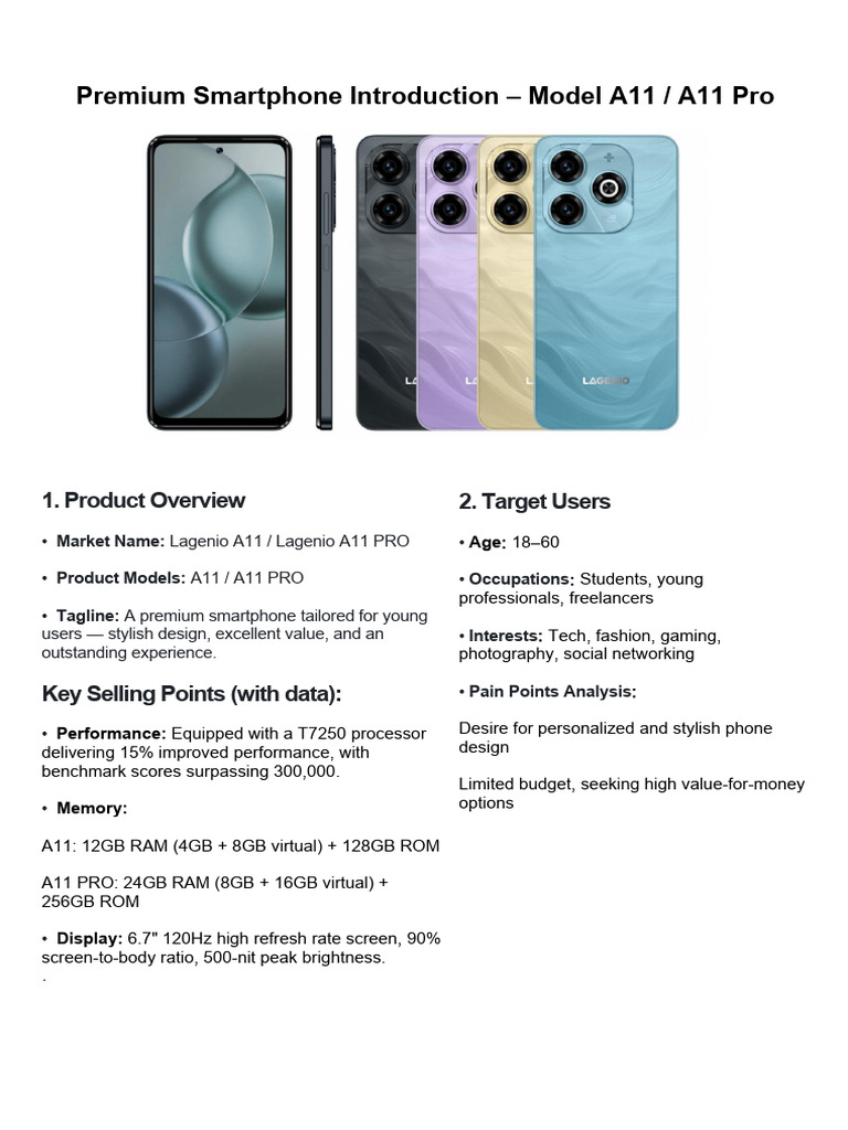 Premium Smartphone Introduction - Model A11 / A11 Pro: 1. Product ...