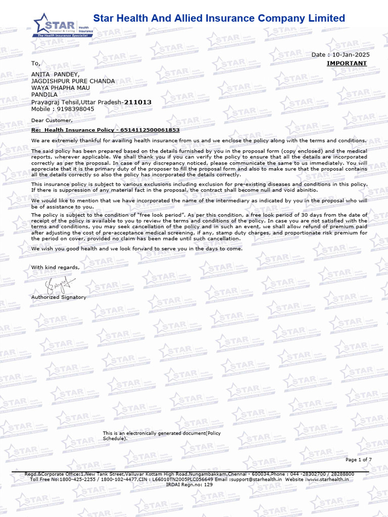 Star Health and Allied Insurance Company Limited | PDF | Insurance ...