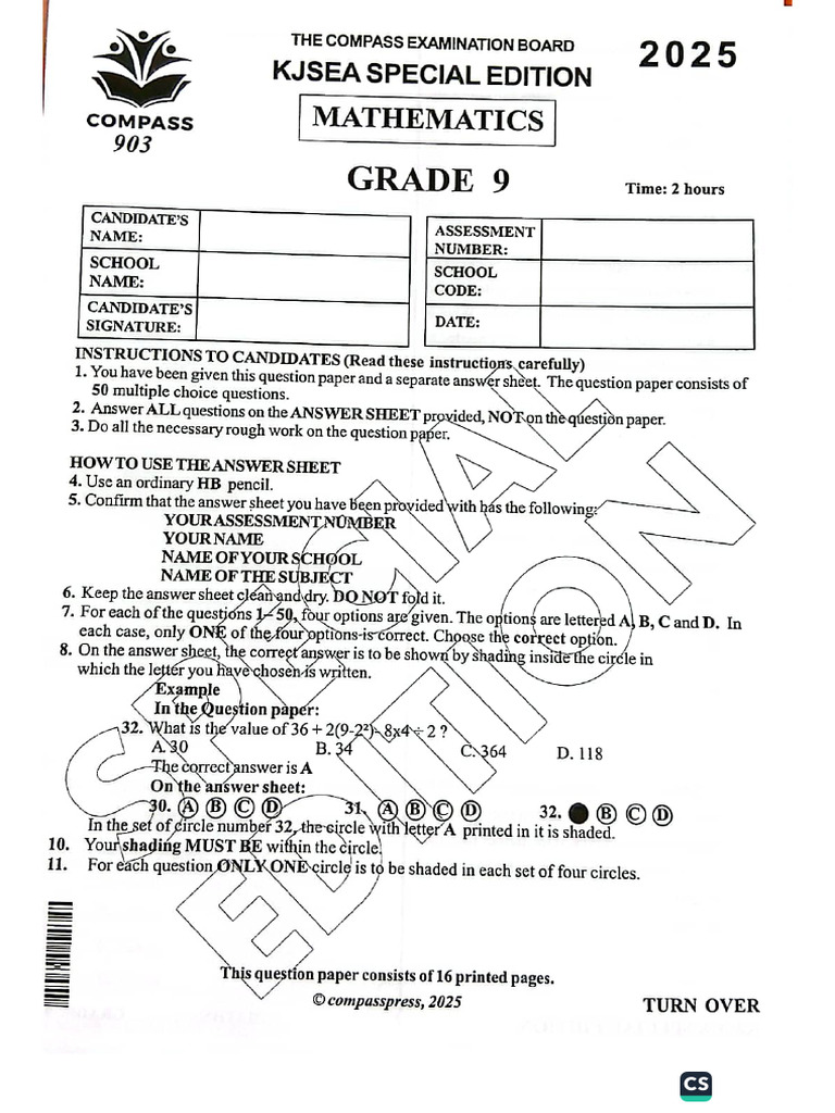 COMPASS Grade 9 Final | PDF
