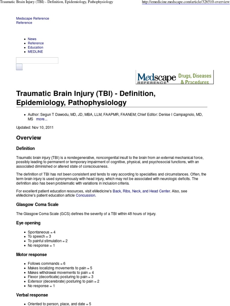 Traumatic Brain Injury (TBI) - Definition, Epidemiology