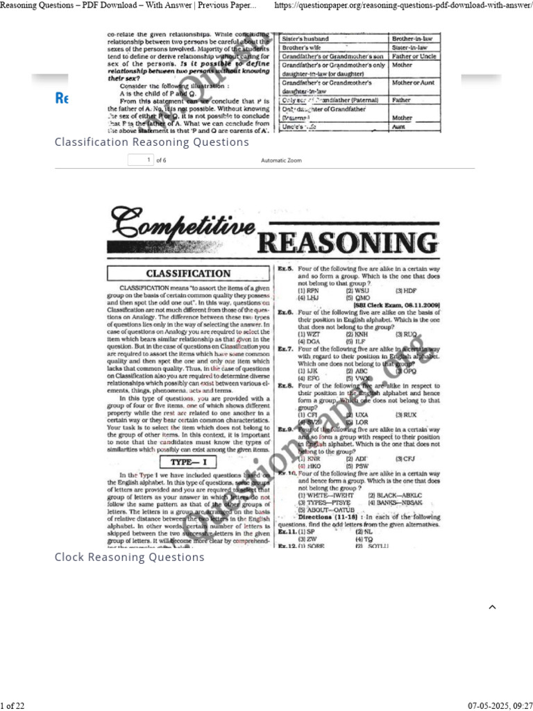 Reasoning Questions - PDF Download - With Answer - Previous Papers ...