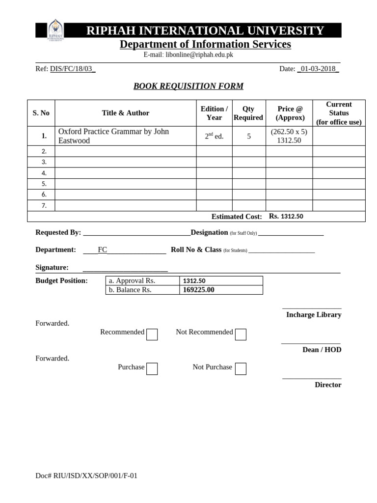 Book Requisition Form | PDF