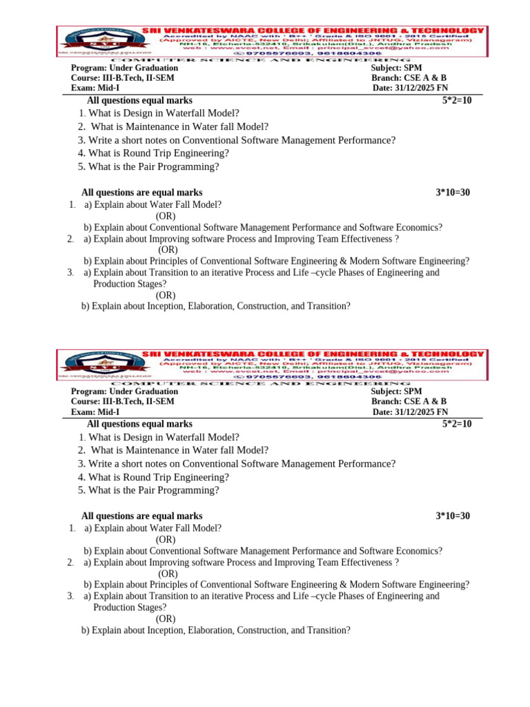 SPM PAPER MID 1 | PDF | Software Development Process | Systems Engineering