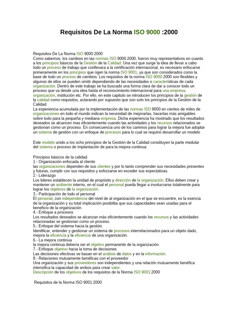 Requisitos de La Norma ISO 9000 | PDF | Sistema de manejo de calidad ...