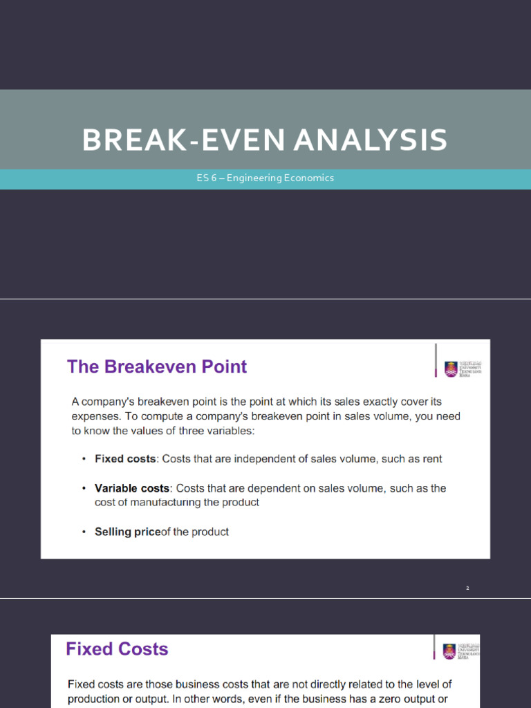 _ES6_Lec08_Breakeven Analysis | PDF | Business | Economics