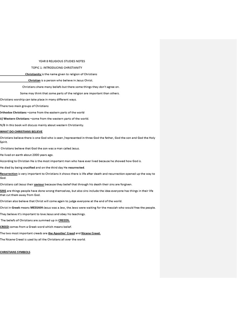 Year 8 Religious Studies Notes | PDF | Eucharist | Jesus