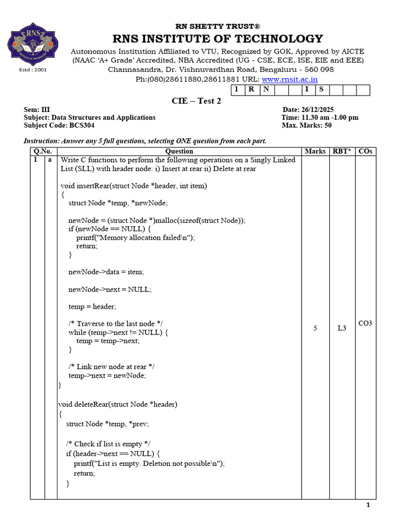 IA2 Scheme and Solution-DSA | PDF | Discrete Mathematics | Algorithms