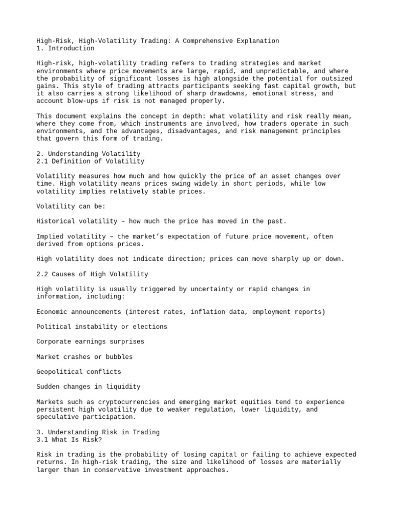 High Risk, High Volatility Trading a Comprehensive Explanation | PDF ...