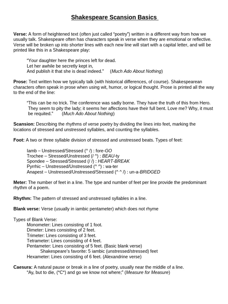 Shakespearean Scansion Overview | PDF | Poetry | Poetic Rhythm