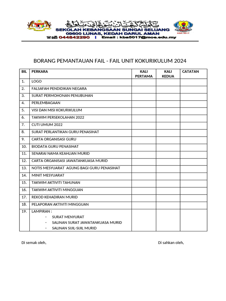 Borang Pemantauan Fail Fail Unit Kokurikulum | PDF