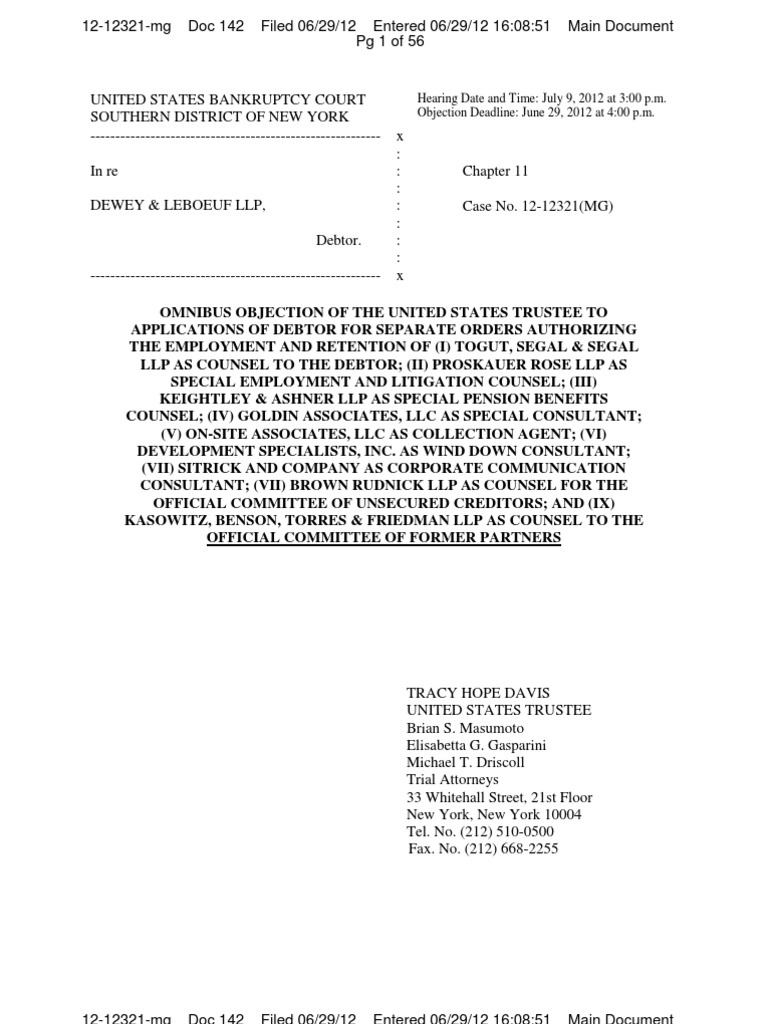 US Trustees Objection To Motion | PDF | Bankruptcy In The United States ...