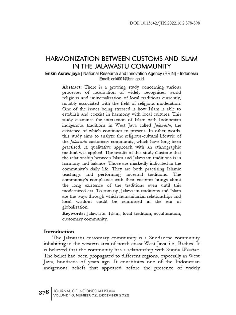 Harmonization Between Customs and Islam in the Jalawastu Community ...