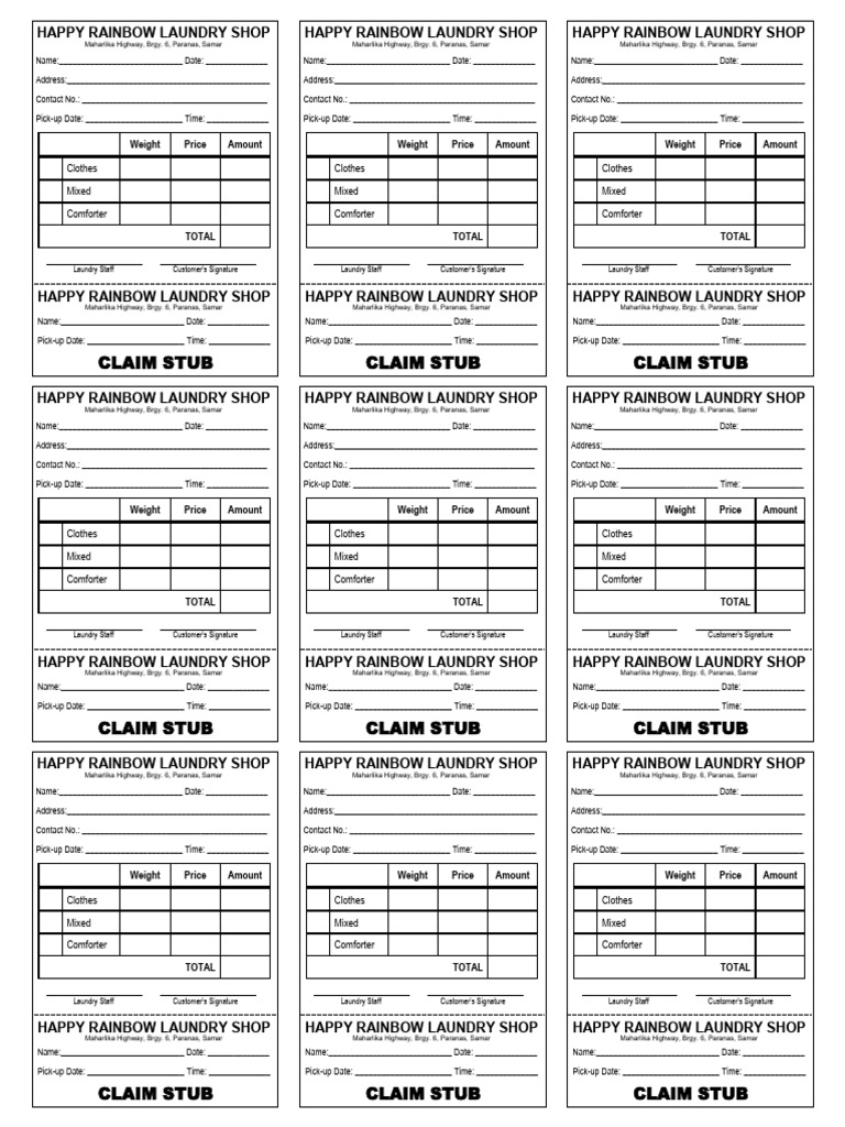 Happy Rainbow New Reciept Claim Stub | PDF | Laundry | Cleaning