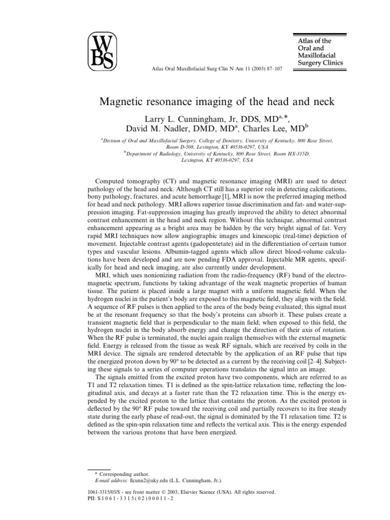 Magnetic Resonance Imaging Of The Head And Neck | PDF | Relaxation (Nmr ...