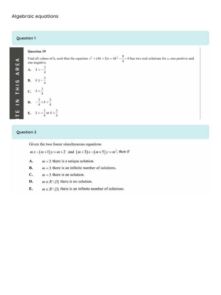 Algebraic Equations Questions | PDF