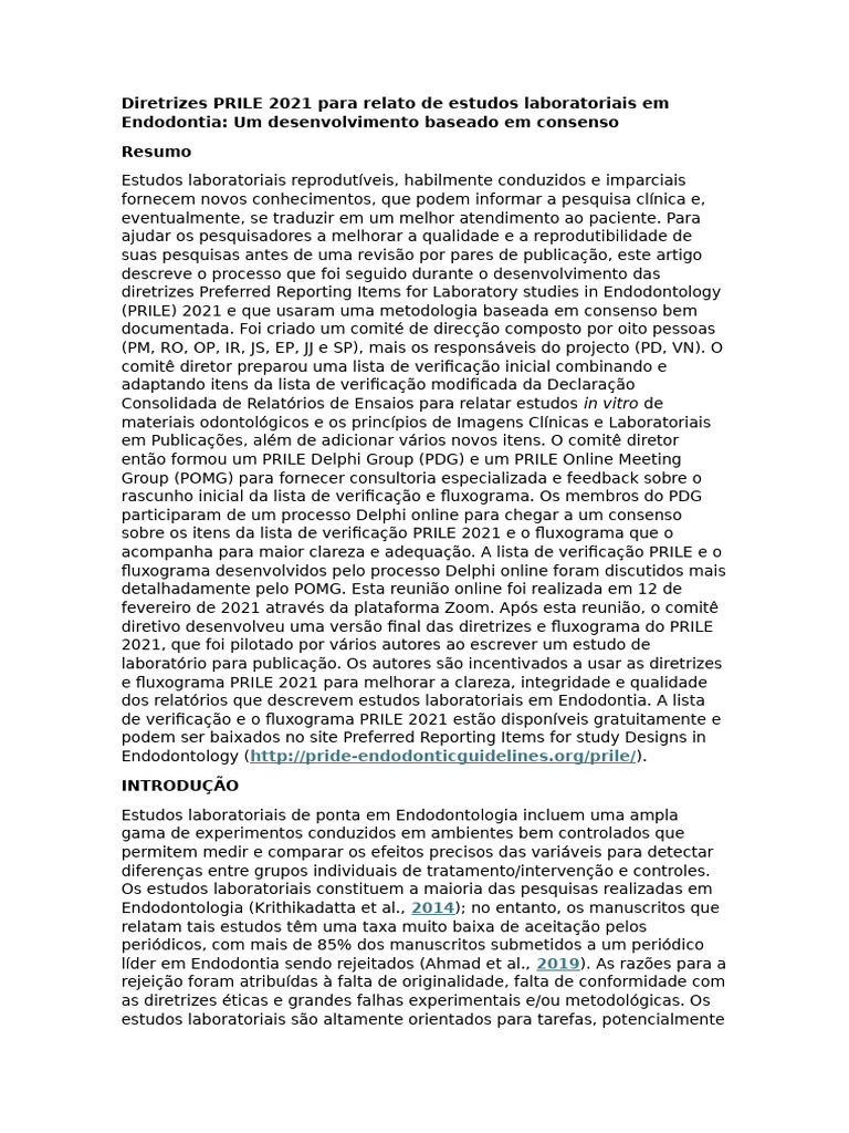 Diretrizes PRILE 2021 para Relato de Estudos Laboratoriais em ...