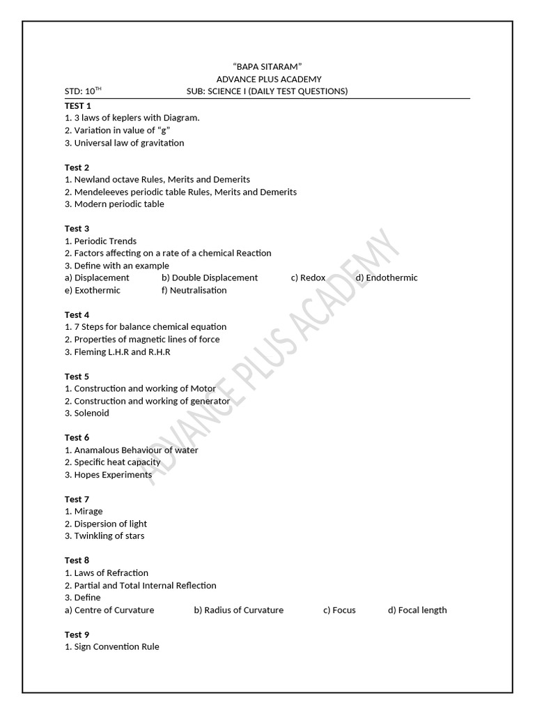 Science 1 Daily Test | PDF