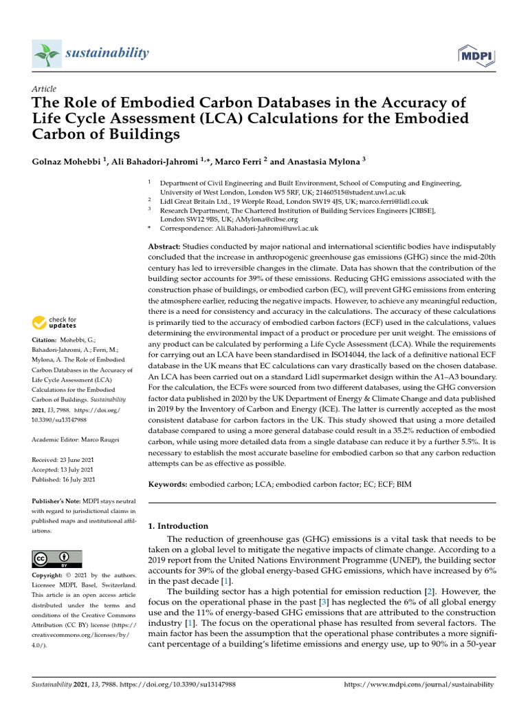 Sustainability 13 07988 v2 | PDF | Life Cycle Assessment | Greenhouse Gas