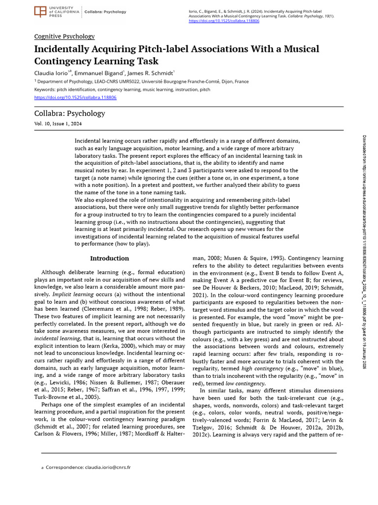 collabra_2024_10_1_118806 | PDF | Learning | Pitch (Music)