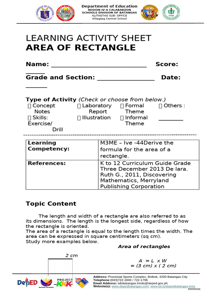 1.LAS - Long - Eng - Template Mathematics | PDF | Area | Length
