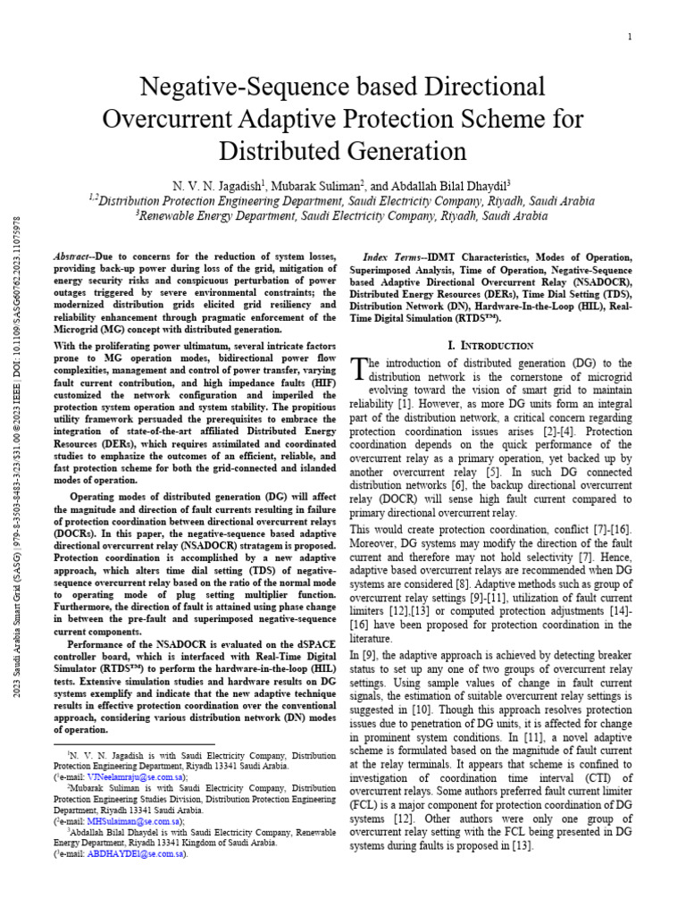 Negative-Sequence Based Directional Overcurrent Adaptive Protection ...