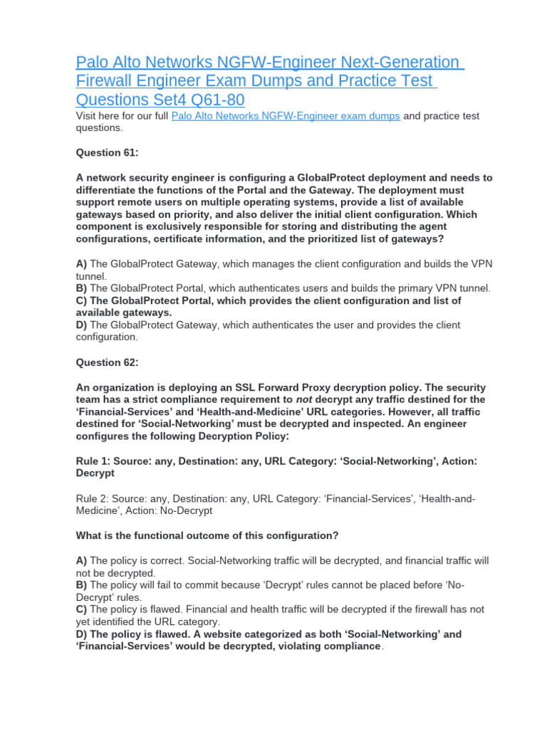 Palo Alto Networks NGFW Q61-80 | PDF | Proxy Server | Firewall (Computing)