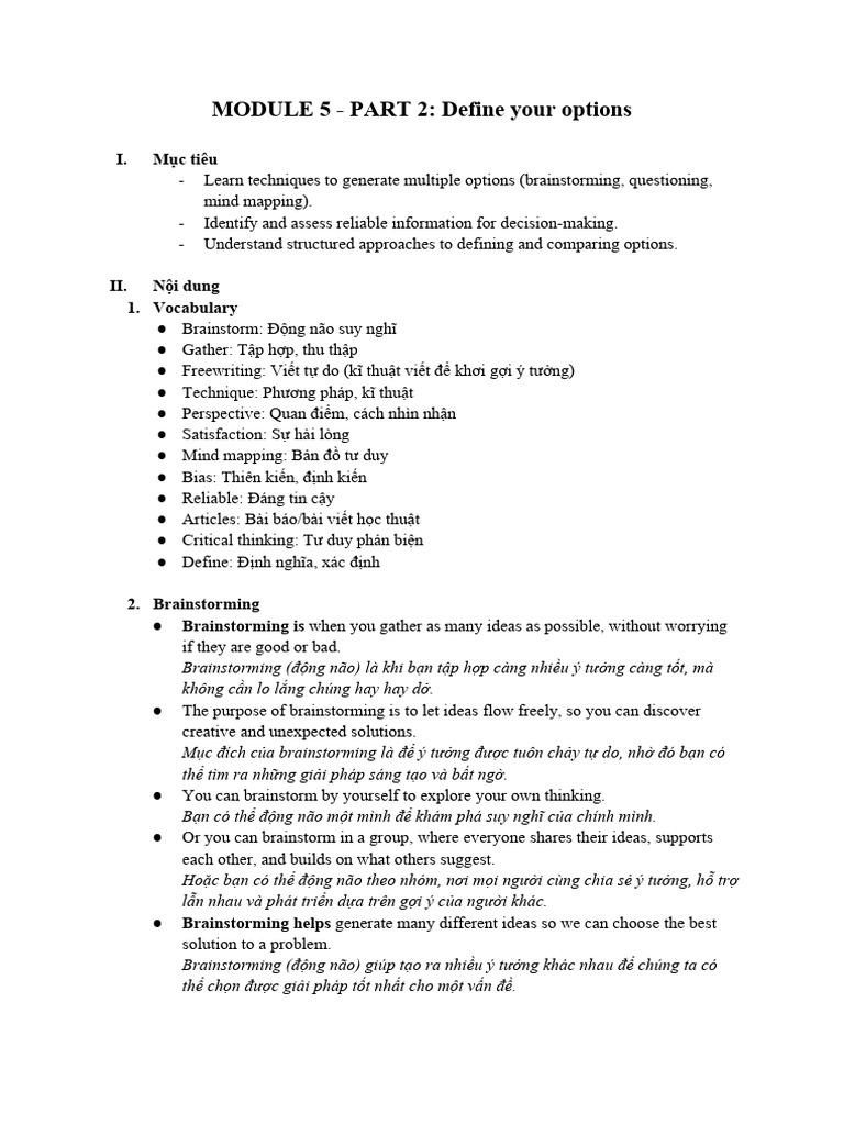 MODULE 5 - PART 2 - Define Your Options | PDF