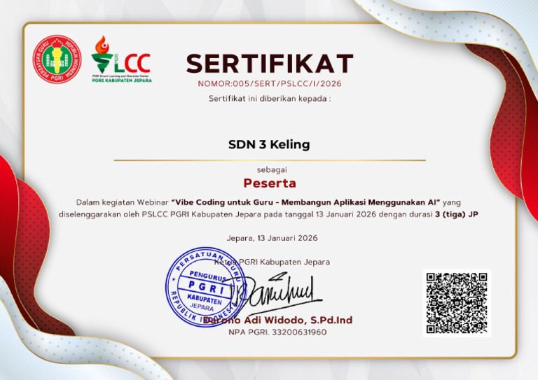 Irawan, S.PD - SD - Sertifikat Webinar Vibe Coding Untuk Guru | PDF