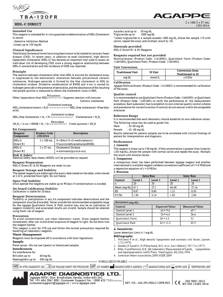HDL-C Direct: 2 X 100/2 X 37 ML 12011014 | PDF | High Density ...