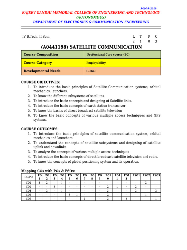 Satellite Communications Syllabus | PDF