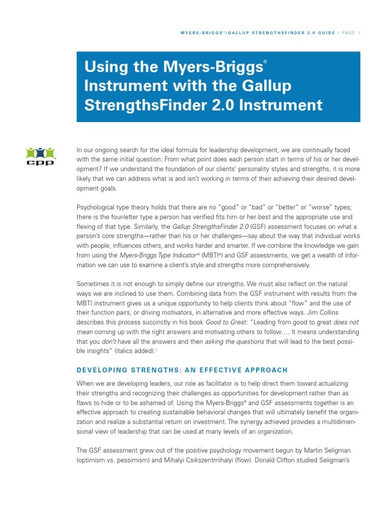 Using The Myers-Briggs Instrument With The Gallup Strengthsfinder 2.0