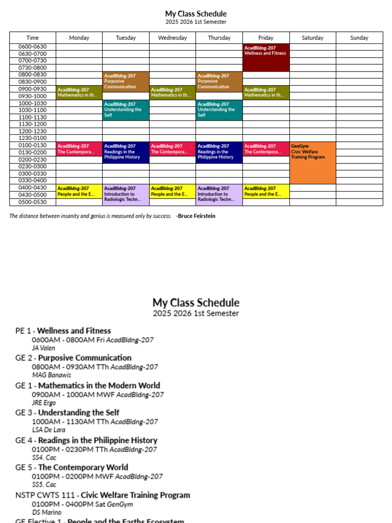 2025 2026 1st Semester My Schedule | PDF