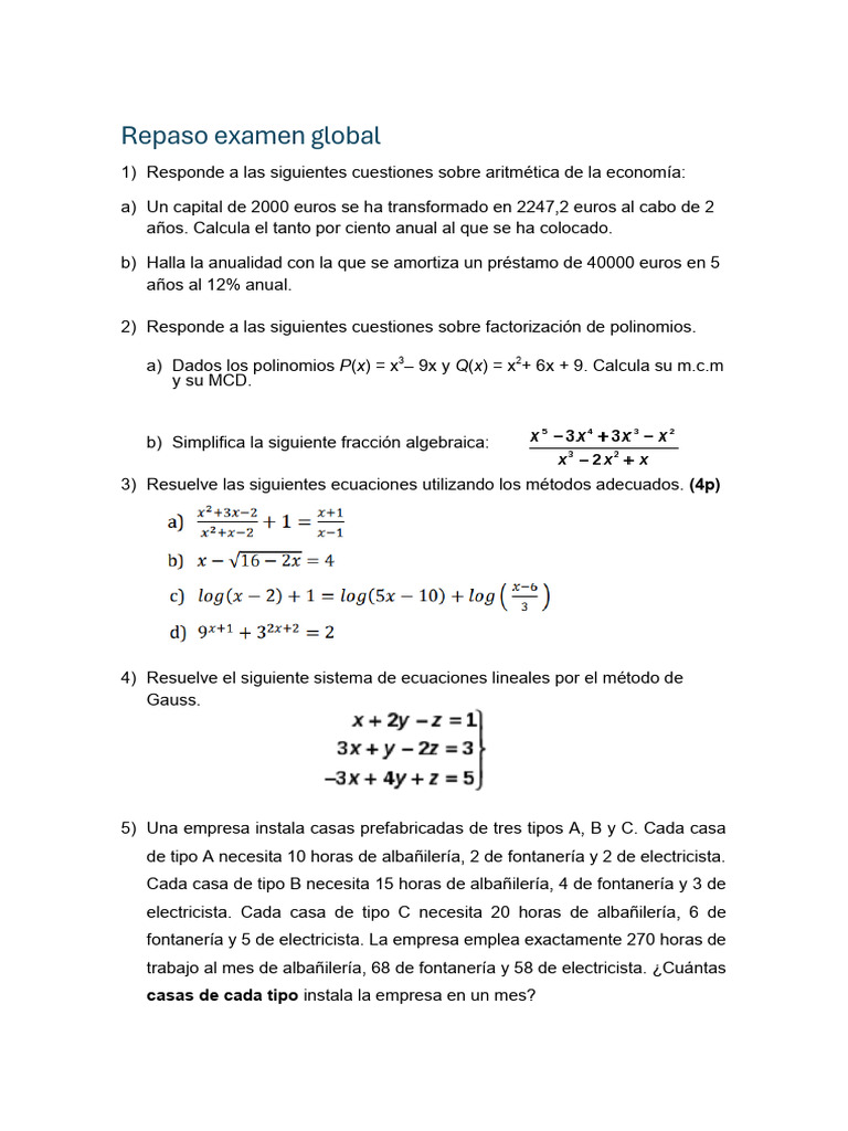 Repaso Examen Global | PDF