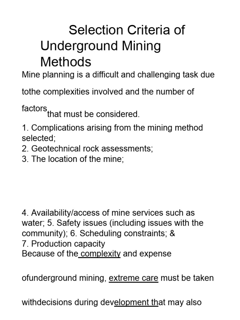 Selection Criteria of Underground Mining Methods | PDF | Mining | Heavy ...