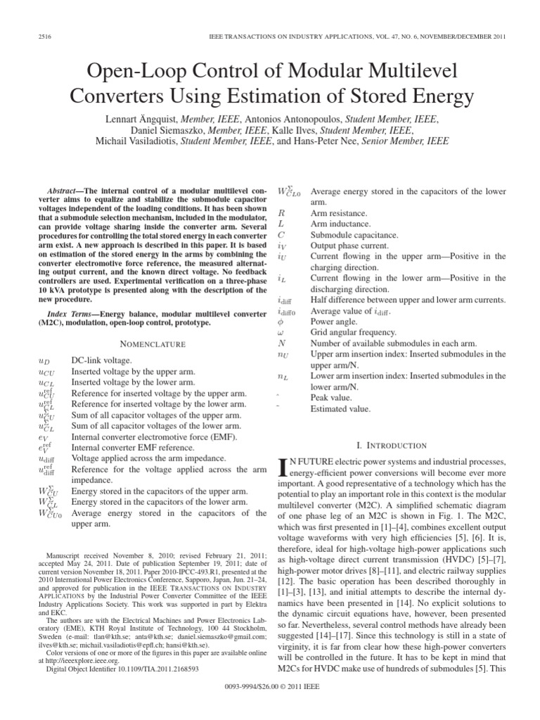 Open-Loop Control of Modular Multilevel Converters Using Estimation of ...