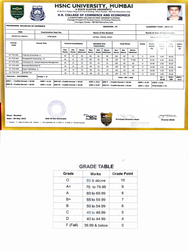 Semester 6 Marksheet | PDF