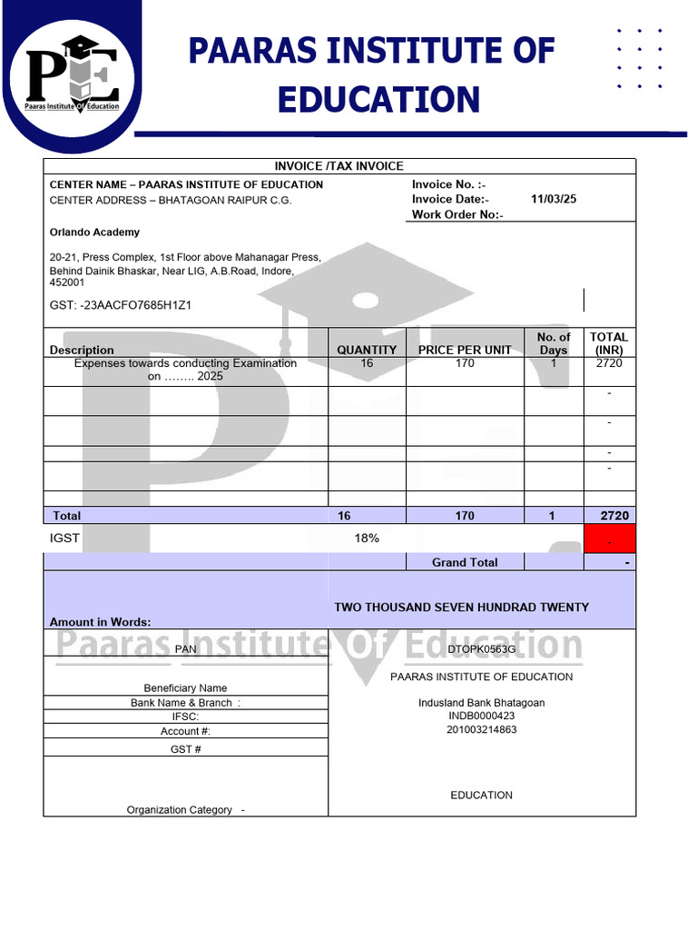 Online Exam Invoice | PDF