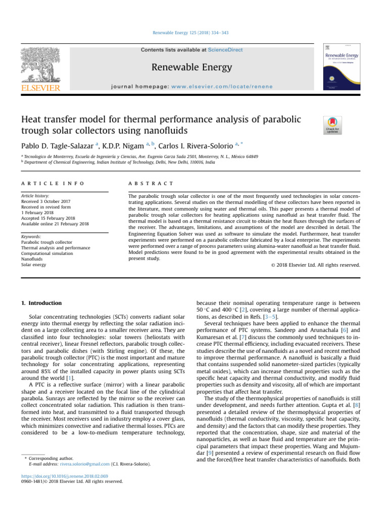 Heat Transfer Model For Thermal Performance Analysis of Parabolic ...