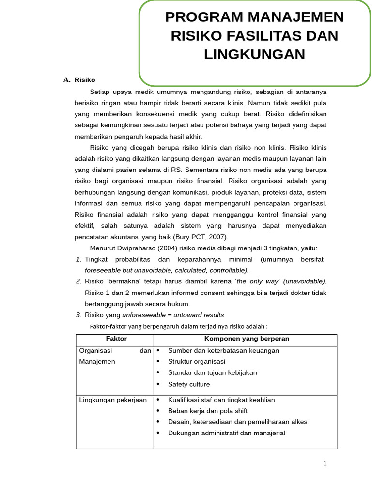 Program Manajemen Risiko Fasilitas Dan Lingkungan | PDF