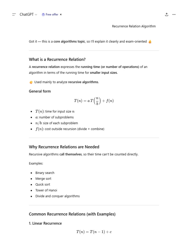What Is A Recurrence Relation?: T N at B N F N T N N A N B F N | PDF ...