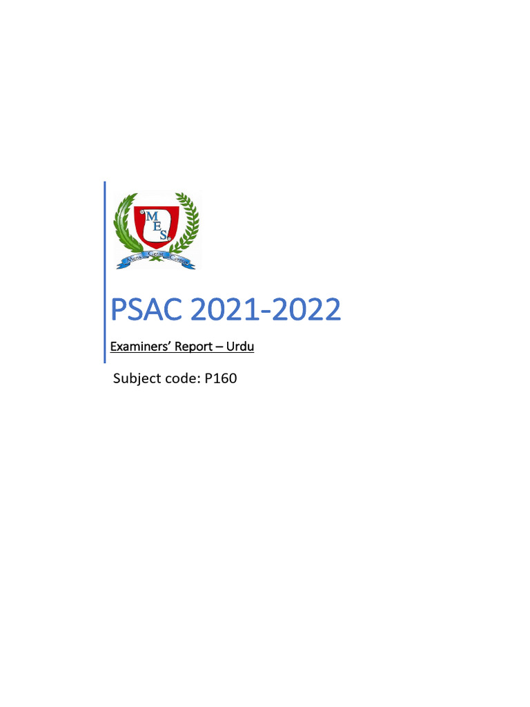 PSAC 2021 2022 Examiners Report Urdu | PDF | Question | Word