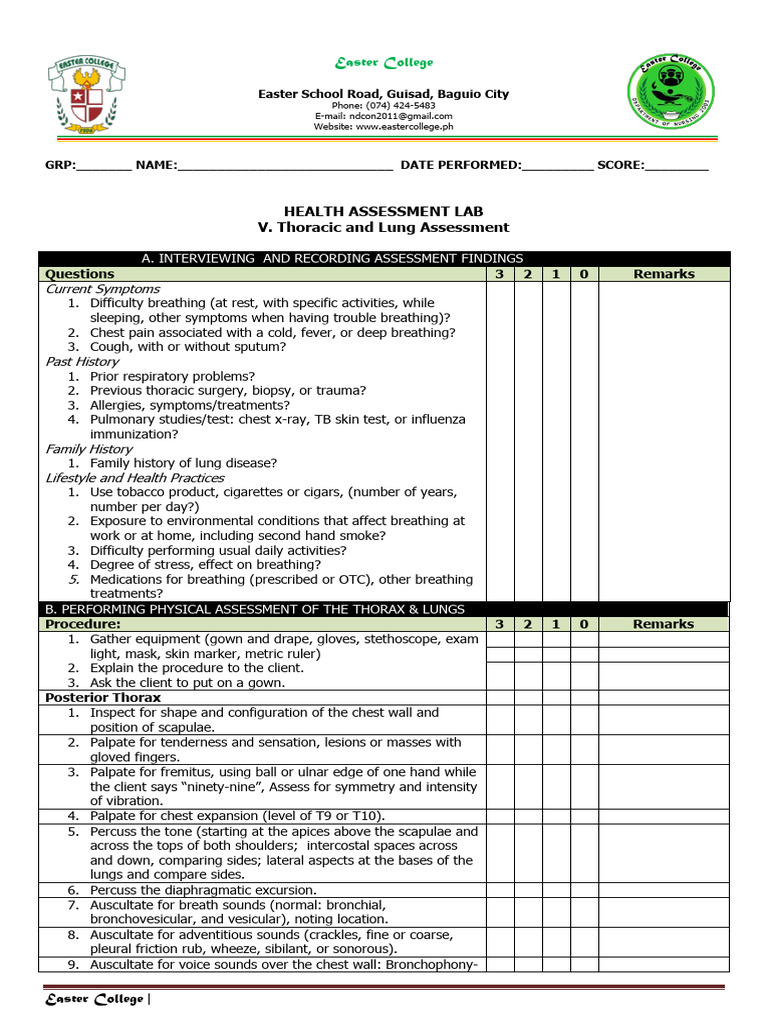 Assessment of The Thorax and Lungs | PDF | Thorax | Respiratory Diseases
