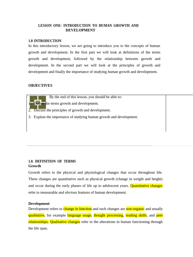 Lesson One Growth and Development | PDF | Teachers | Child Development