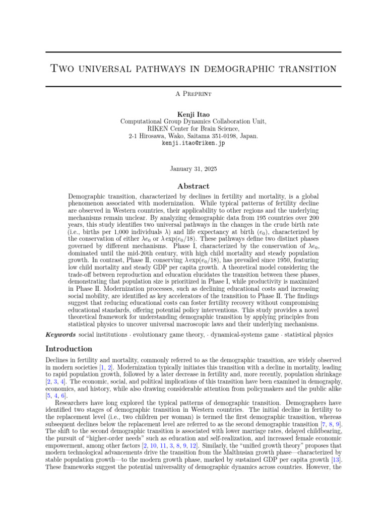 9) Two Universal Pathways in Demographic Transition | PDF | Total ...