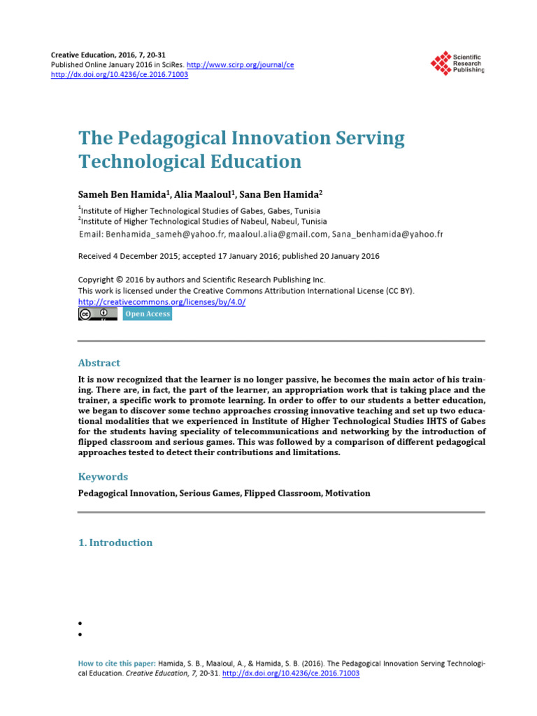The Pedagogical Innovation Serving Technological E | PDF | Learning ...