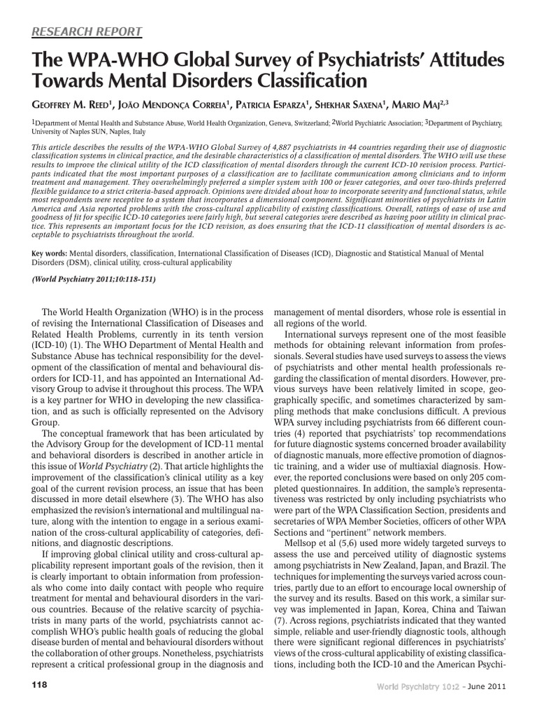 The WPA-WHO Global Survey of Psychiatrists' Attitudes Towards Mental ...