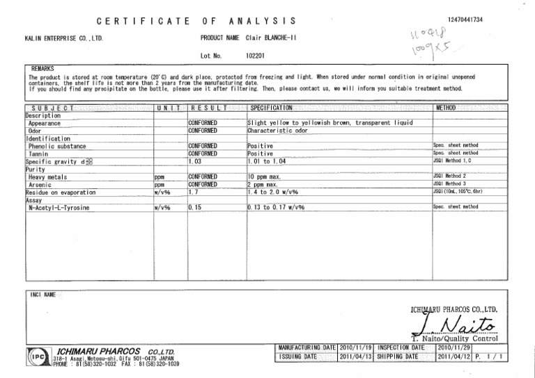 Clair Blanche II COA | PDF