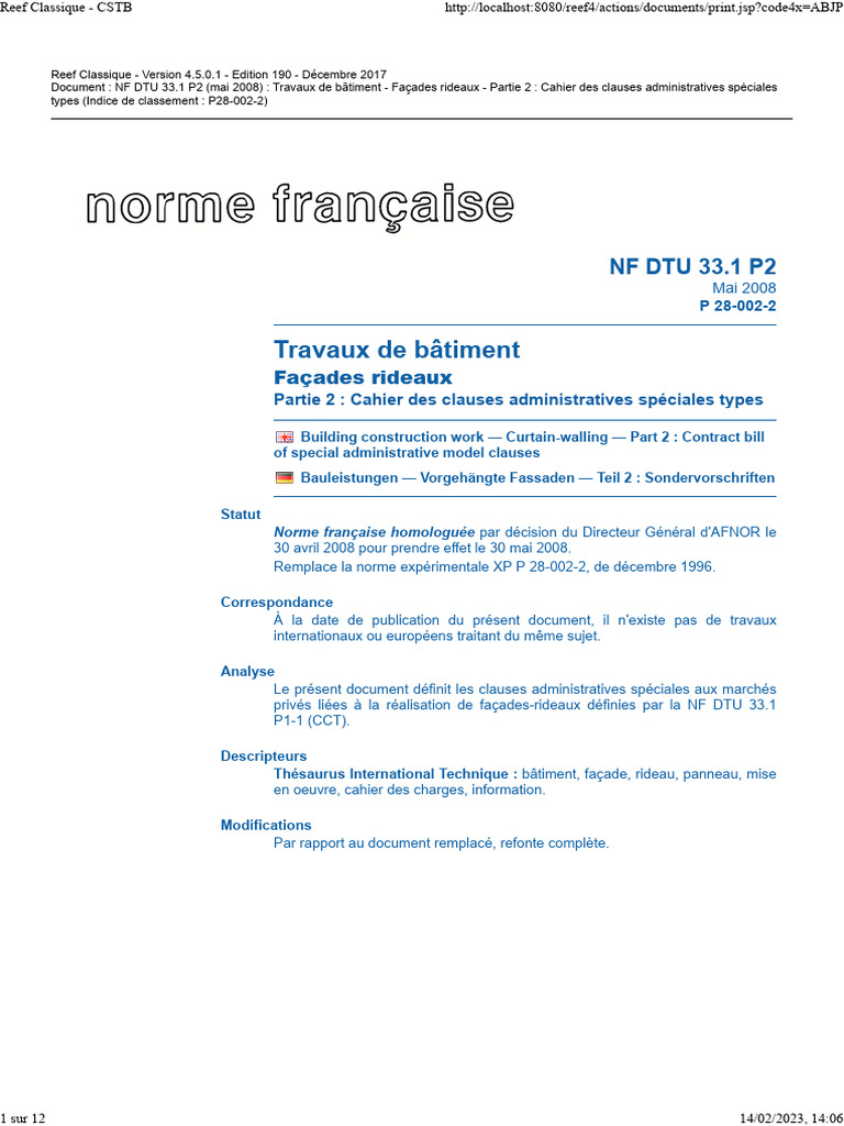 DTU 33.1 Partie 2 Façade Rideau CCAS | PDF | Code de la construction et ...