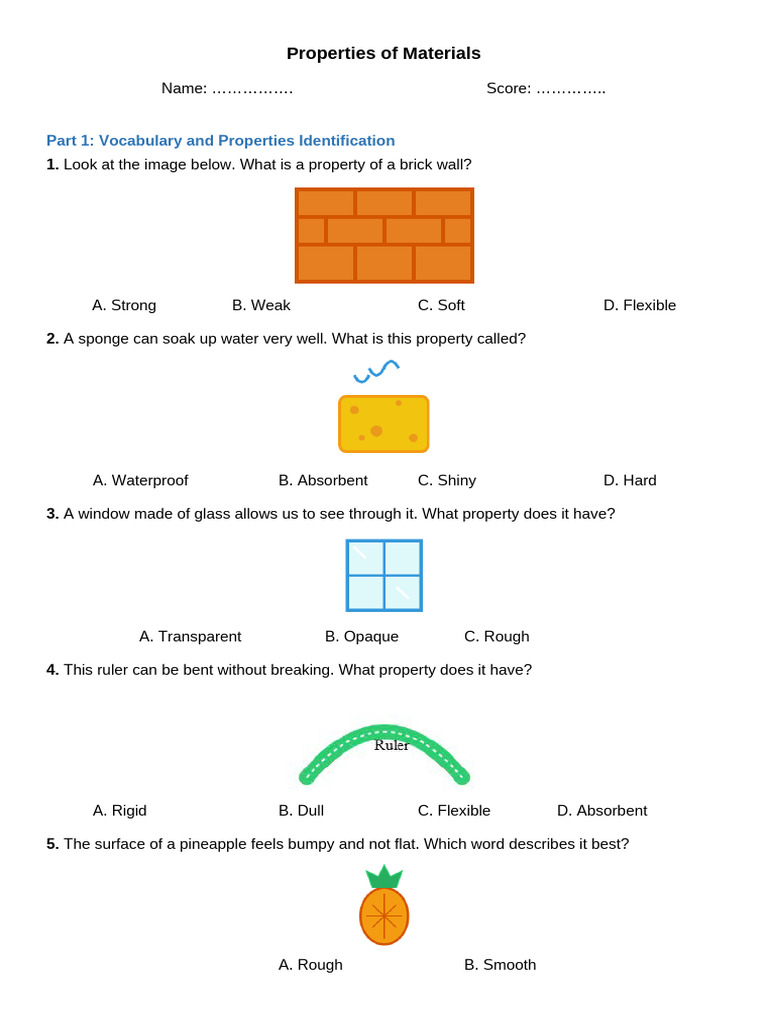 Properties of Materials - Practice Worksheet - Docx | PDF
