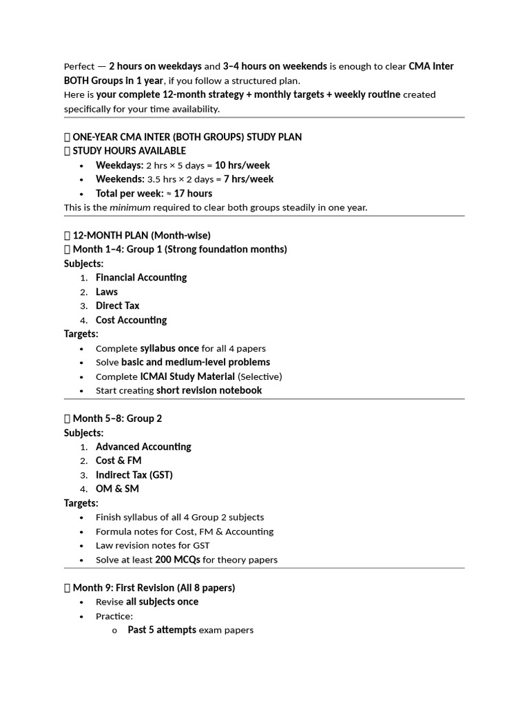 04.cma Inter Study Plan ChatGpt | PDF | Taxes | Capital Gain